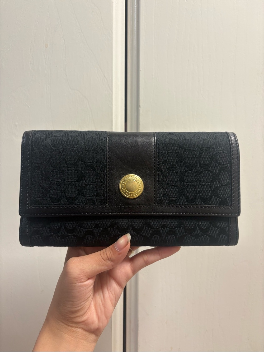 Authentic coach black canvas and leather wallet